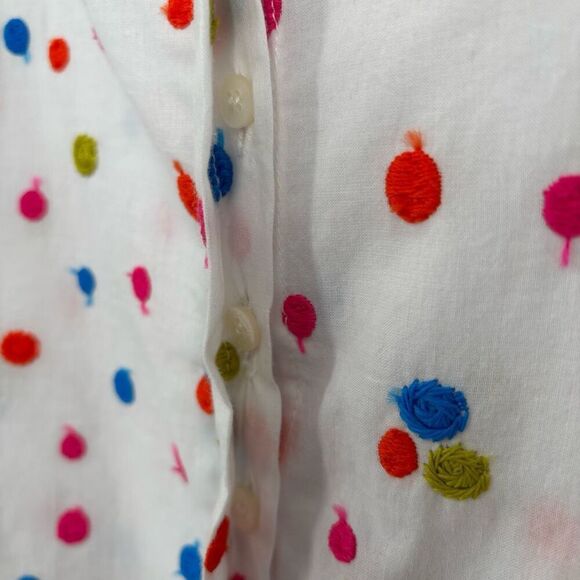 Vilagallo Puff Sleeve Button Front Shirt White/Multi Embroidered Polka Dots 40 - Picture 5 of 10